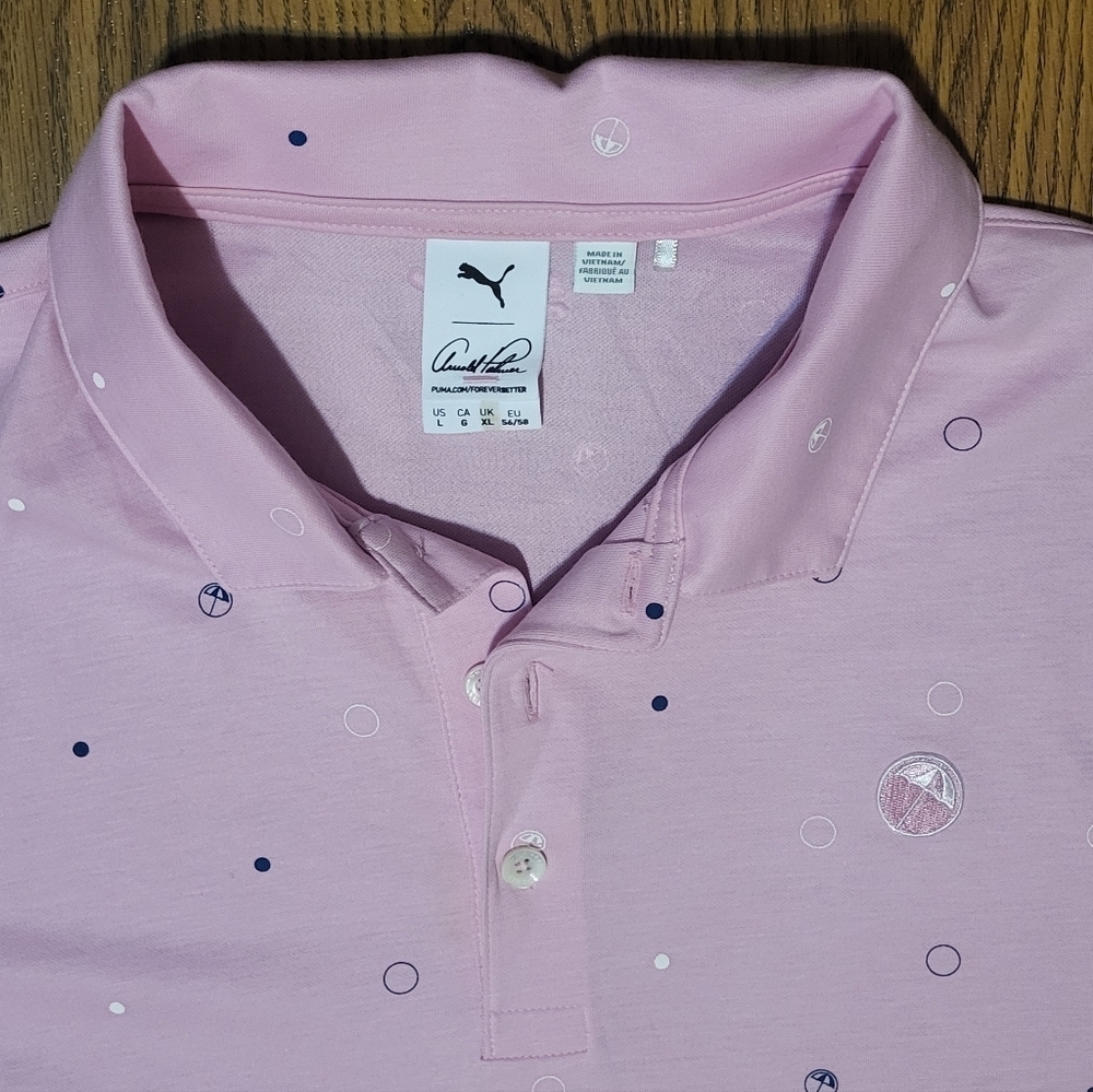 Men’s XL Puma Arnold Palmer Colab Golf Polo Shirt Pink Performance Wear C10 - Picture 2 of 8